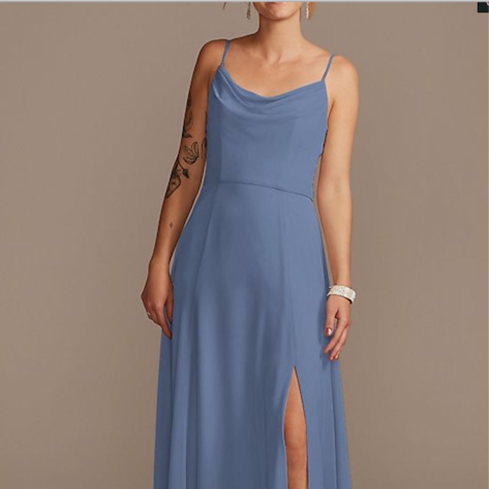 Cowl Neck Chiffon Bridesmaid Dress with Slit